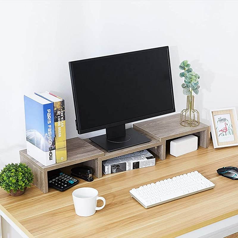 Monitor Stand Riser Adjustable Screen Stand for Laptop ComputerTVPC Multifunctional Desktop Organizer Cream Gray