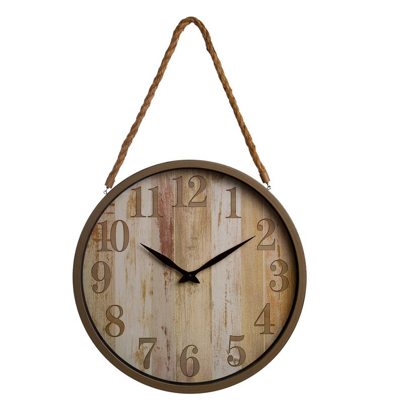 16" Distressed Woodgrain with Rope Accent Wall Clock Wood - Patton Wall Decor