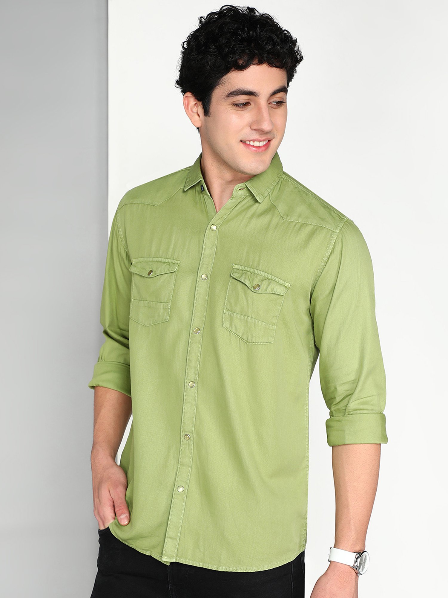 Kuons Avenue Green Slim Fit Shirt