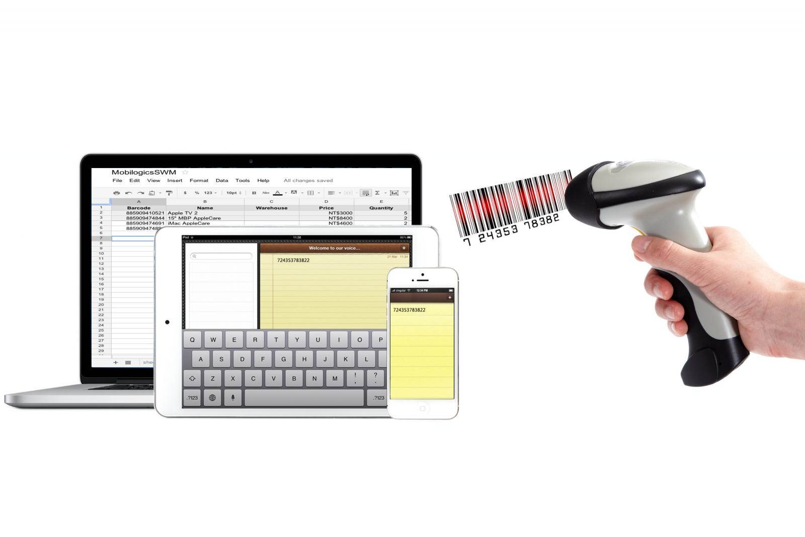 UPGRADED Wireless Bluetooth Cordless+ USB 2.0 Wired Laser Barcode Scanner for iPhone iPad(support Virtual keyboard);Android Tablet PC, support Mac OS X, Microsoft Windows XP/7/8,Android 4.0 Above