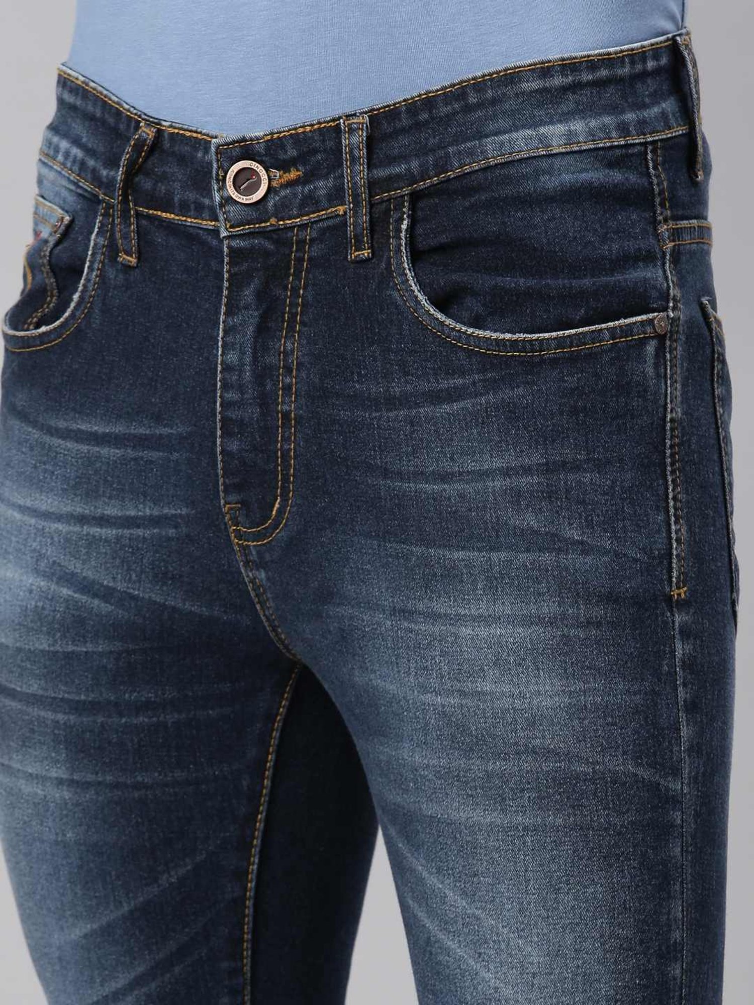 CINOCCI Blue Cotton Slim Fit Jeans