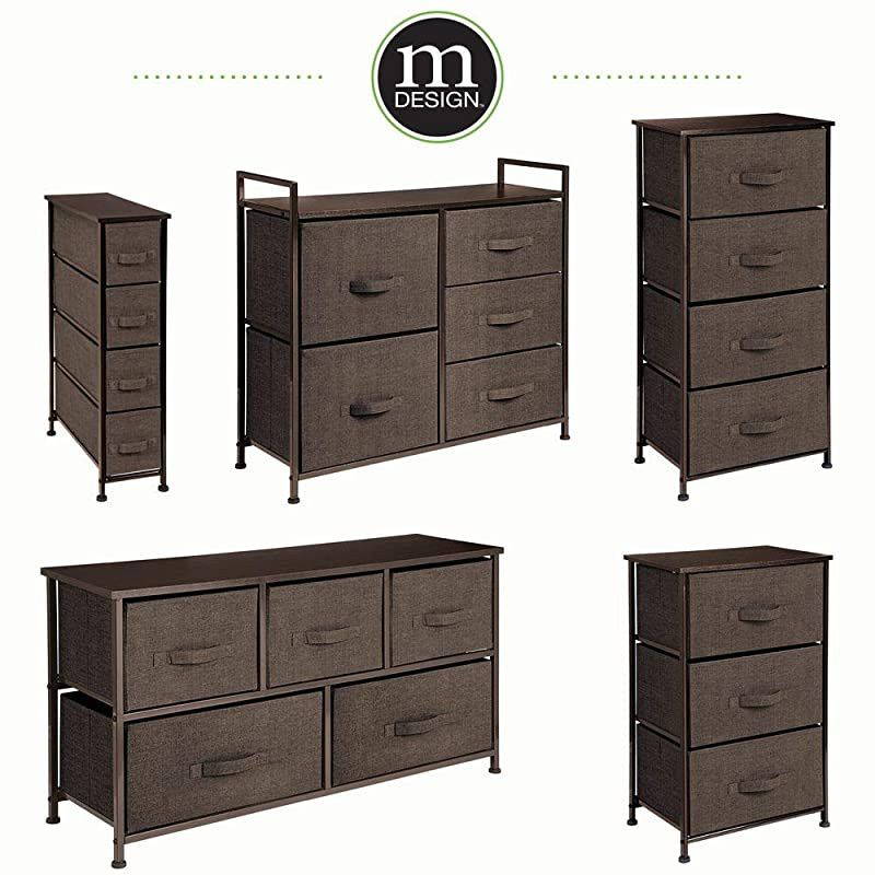 Narrow Vertical Dresser Storage Tower Sturdy Steel Frame Wood Top Easy Pull Fabric Bins Organizer Unit for Bedroom Hallway Entryway Closet Textured Print 4 Drawers Espresso Brown