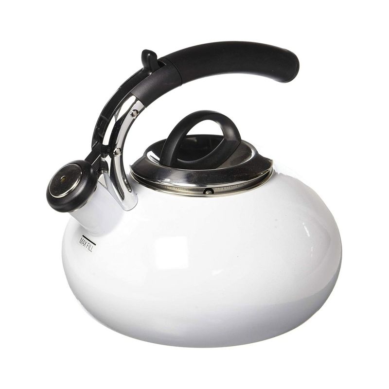 Cuisinart CTK-EOS15W Classic Prodigy Modern 2 Quart Porcelain Enamel on Steel Whistling Tea Kettle Pot for Hot Water and Coffee, White