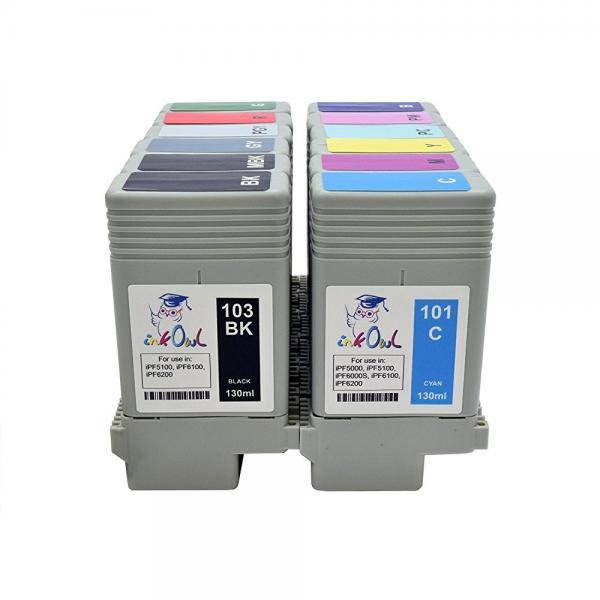 InkOwl Compatible Ink Cartridge Replacement for CANON PFI-101/103 (130ml, 12-Pack) for iPF5100, iPF6100, iPF6200 printers