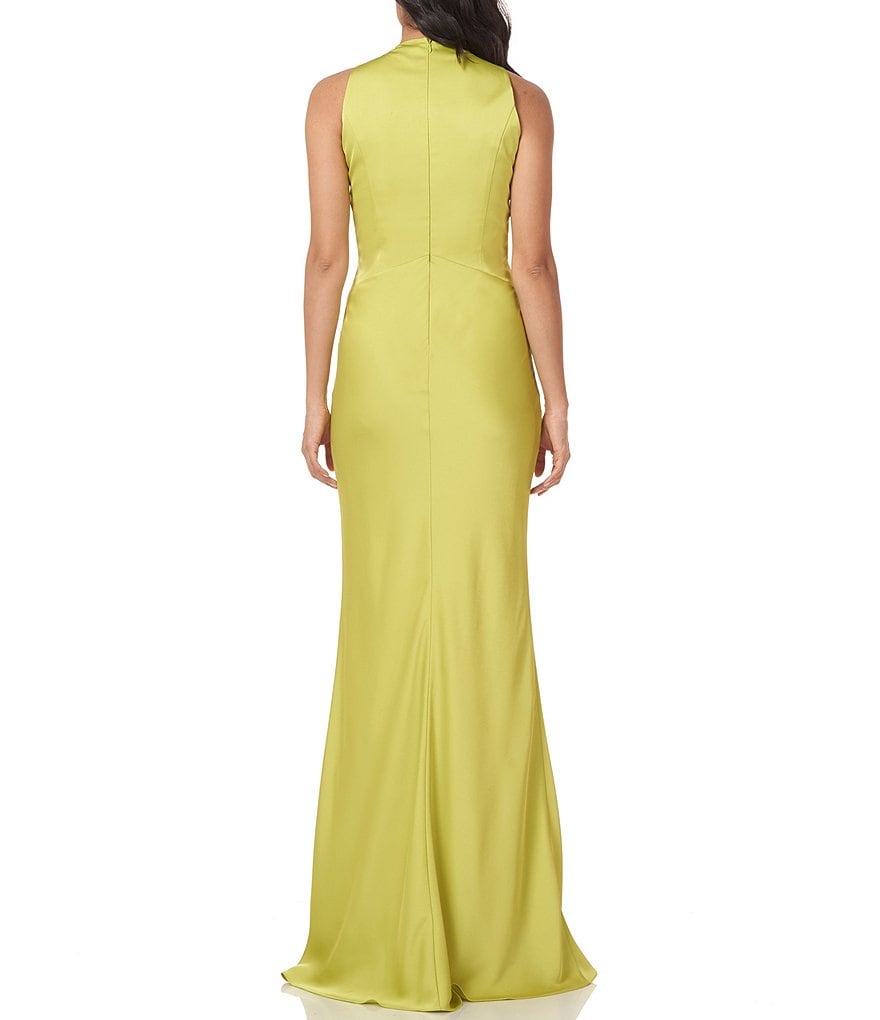 Kay Unger Fallon Halter V-Neck Sleeveless Hammered Charmeuse Gown