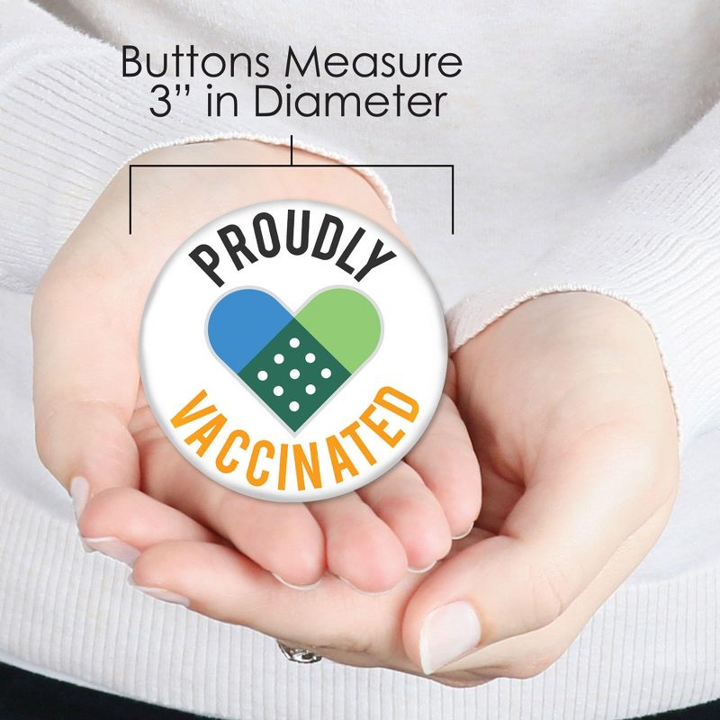 Big Dot of Happiness Proudly Vaccinated - 3 inch Vaccine Badge - Pinback Buttons - Set of 8