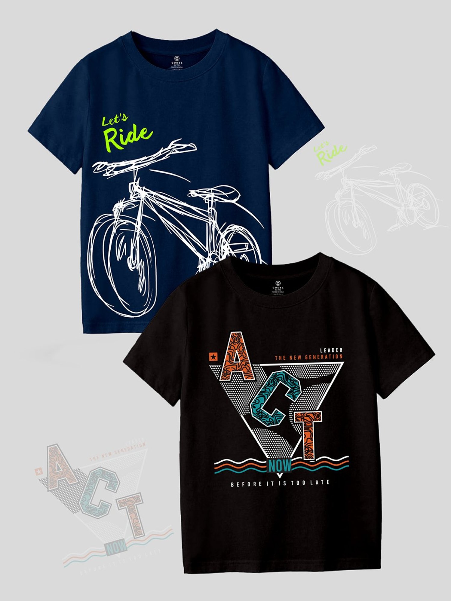 Codez Kids Navy & Black Printed T-Shirt (Pack Of 2)