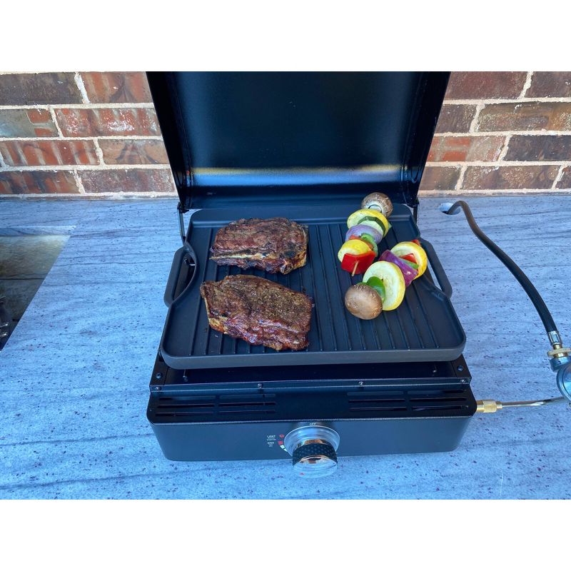 Lifesmart SG270LB-H 17" Reversible Cast Iron Griddle/Grill with Lid, Carry Bag, and Adapter Hose