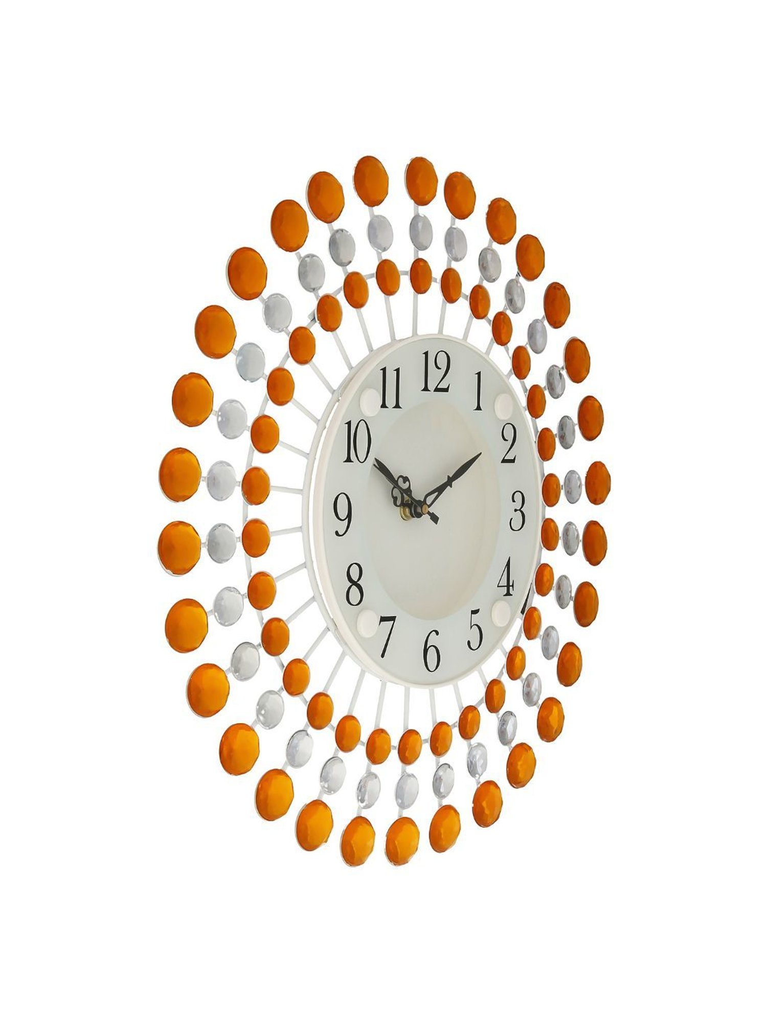 CHRONIKLE Round Embellished White & Yellow Iron Wall Clock