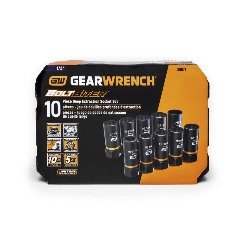 GearWrench 86071 10-Piece Bolt Biter 1/2 in. Drive Deep Extraction Socket Set