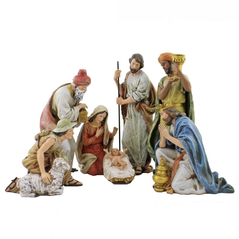Christmas 9.5" Nativity 7 Piece Set Mary Jesus Joseph Kings  -  Decorative Figurines