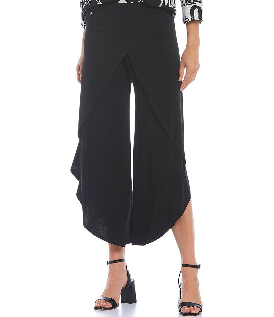 IC Collection Knit Jersey Side Wrap Angled Hem Wide Leg Pull-On Pants