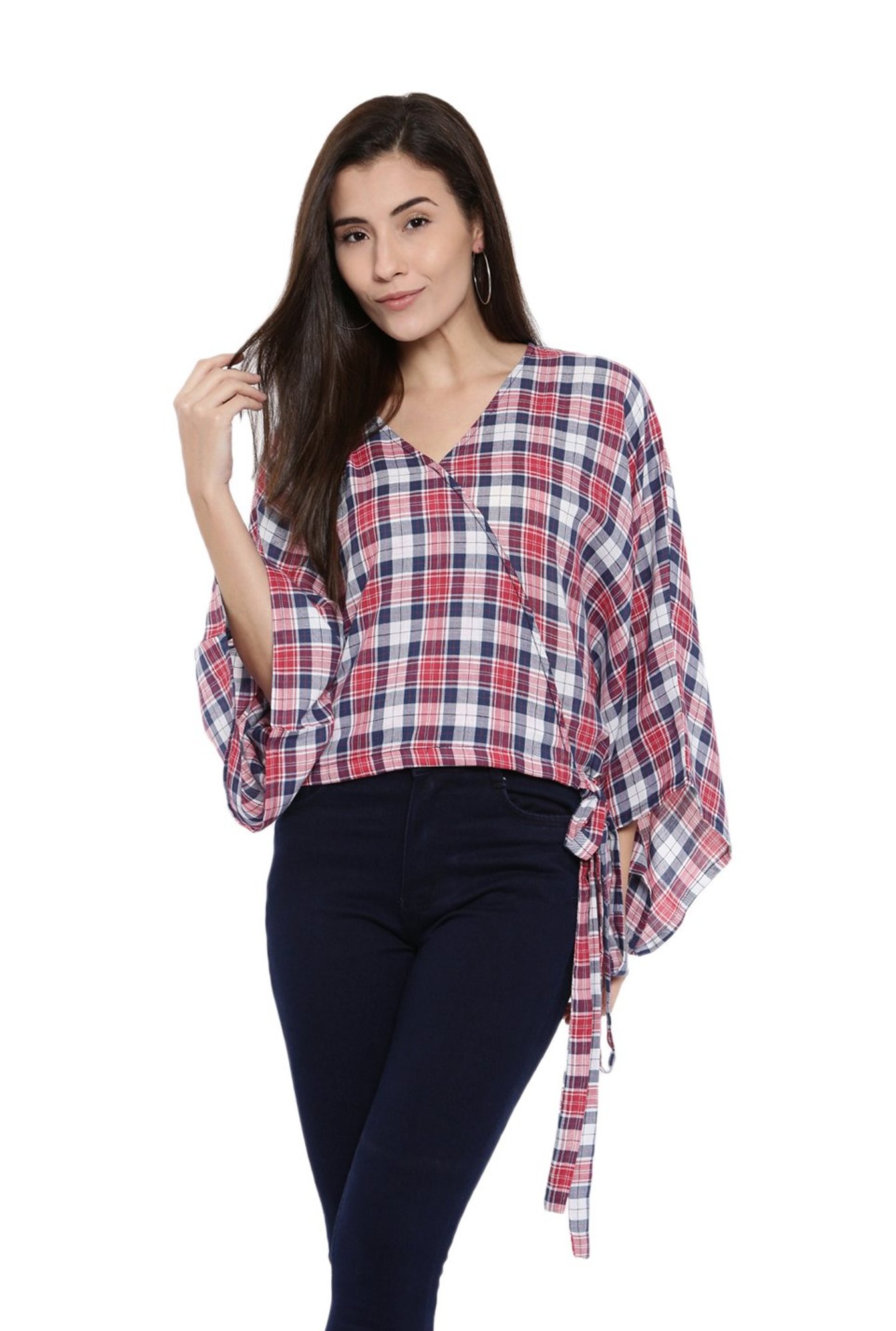 The Kaftan Company Red & Navy Cotton Plaid Pattern Kaftan