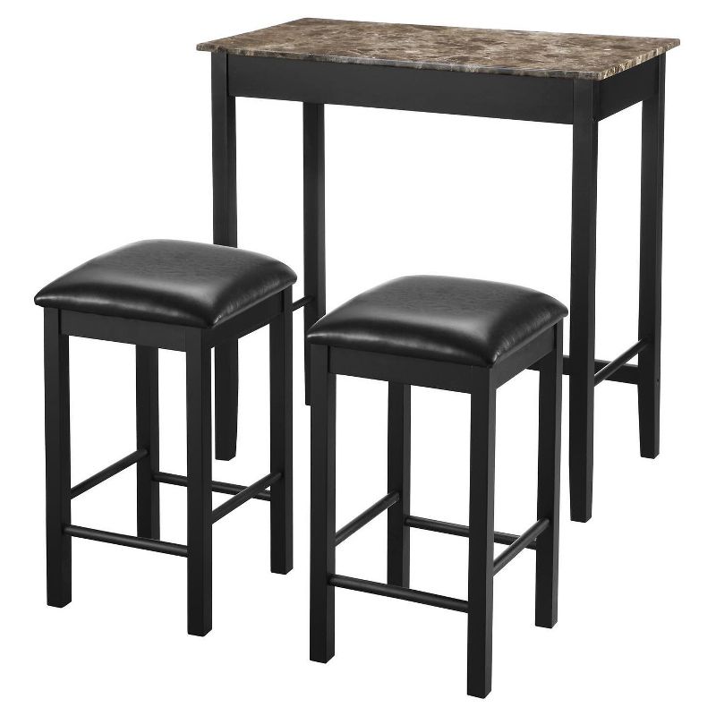 3pc Faux Marble Pub Dining Set Black - Dorel Living