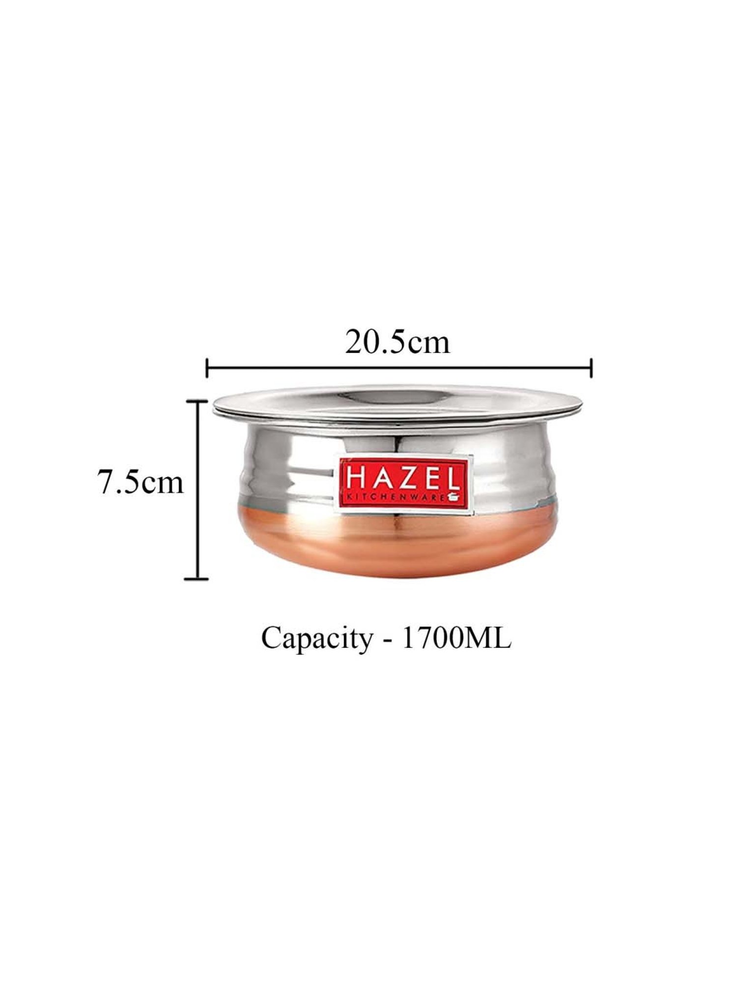 HAZEL Silver & Brown Stainless Steel 20.5 cm Non-Induction Handi With Lid (1.7 L)