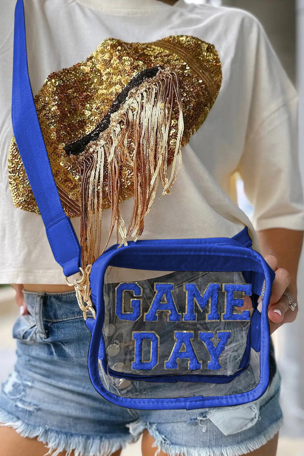 Dark Blue Chenille GAME DAY Pattern Clear Bag