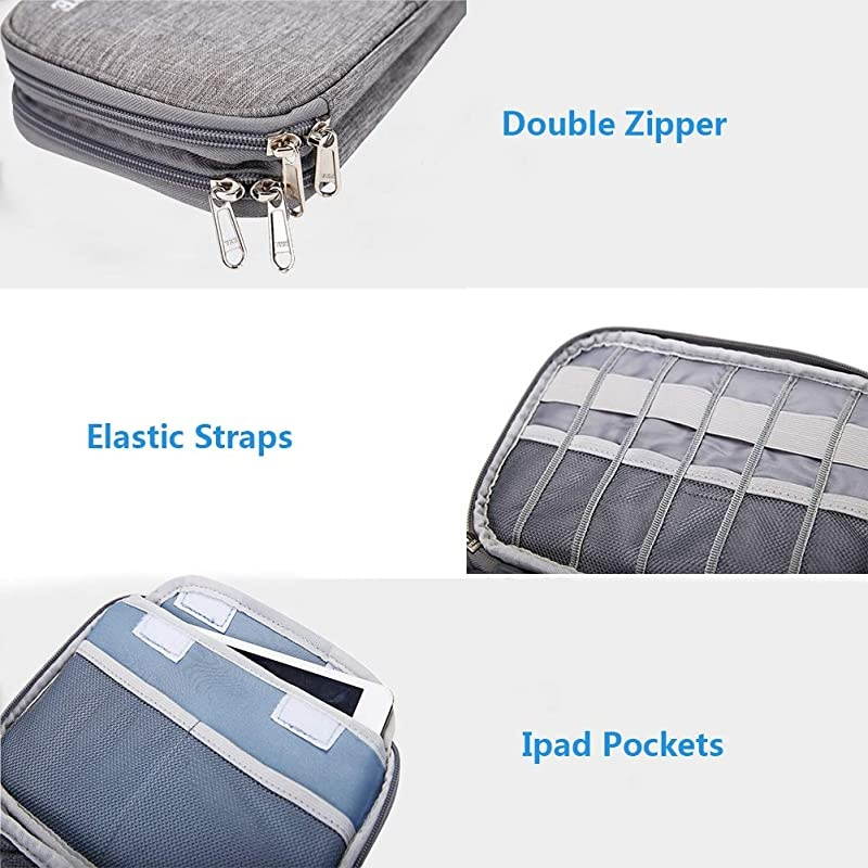 Electronics Organizer Travel Cable Organizer Waterproof Portable Electronics Accessories Case Gadget Bag for 79 IPad Mini Chargers Cord Phone USB SD CardGray