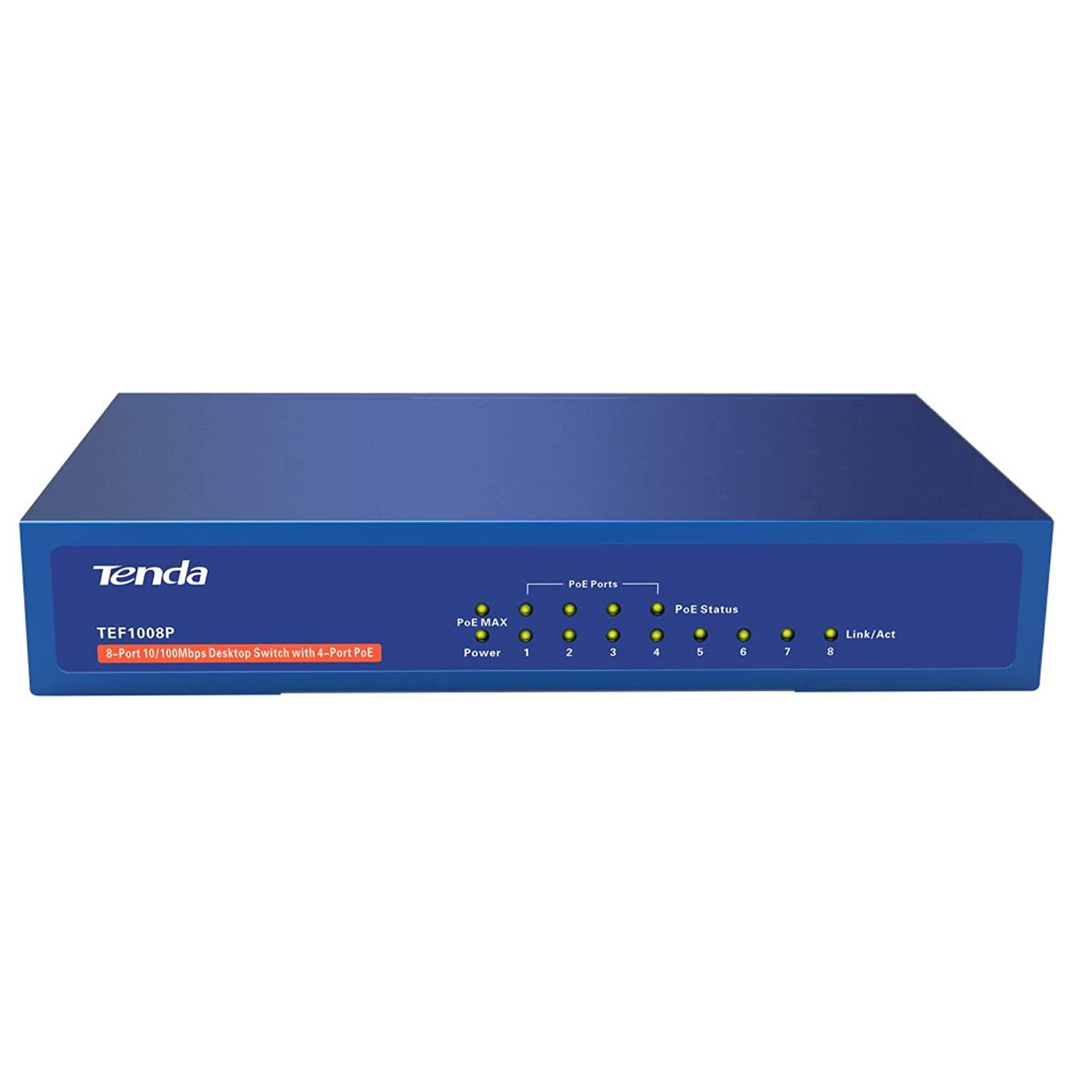 Tenda 8-Port Fast Ethernet PoE+ 58W Desktop Switch w/ 4-PoE+ Ports (TEF1008P)
