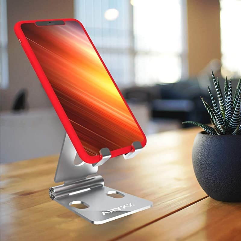 Desktop Phone Holder Stand Smartphone Tablet Cradle Foldable Aluminum Standing Bracket Compatible with iPhone Nintendo Switch Portable Screen Mount 270Degree Adjustable Angle