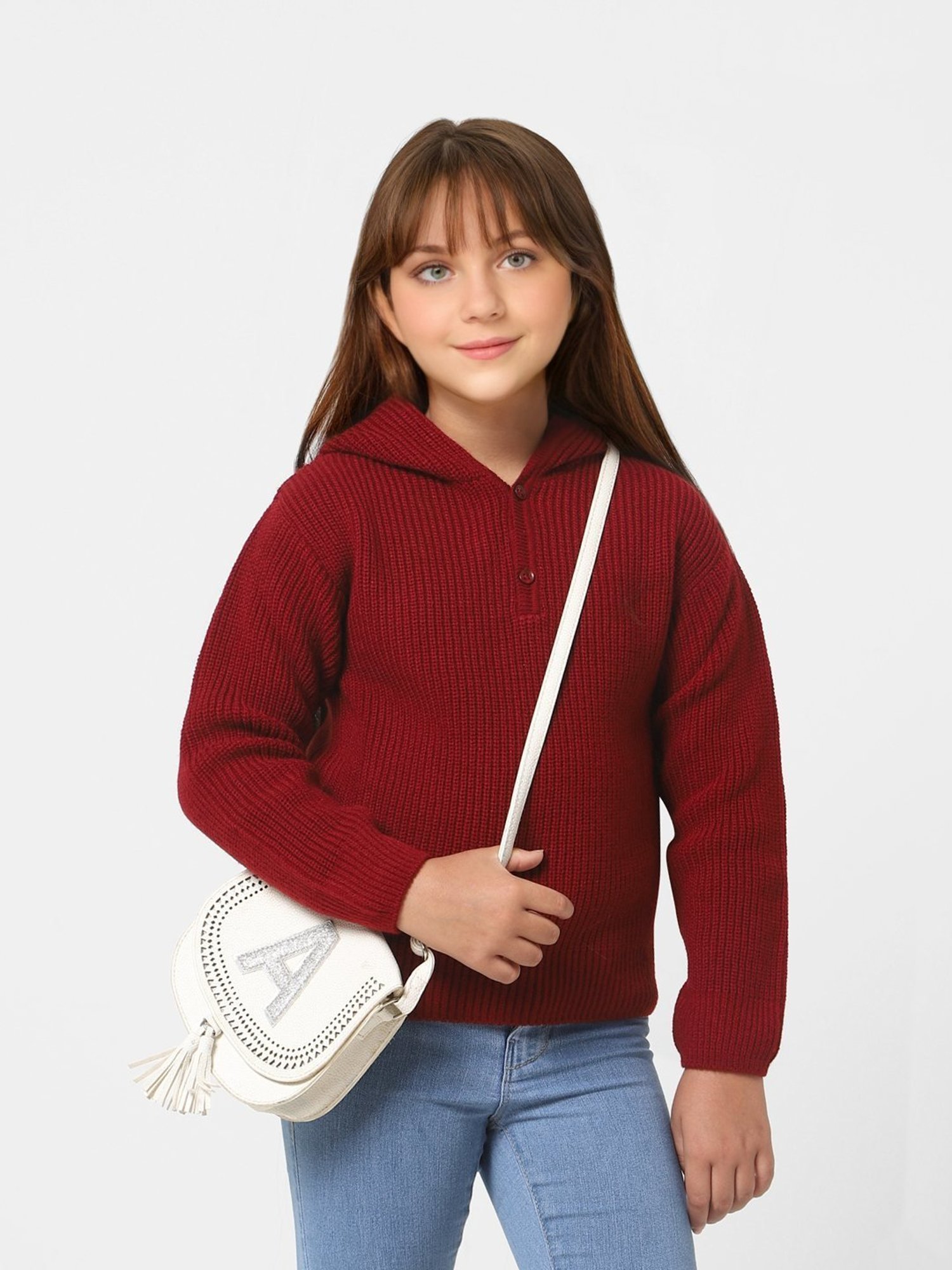 Elle Kids Black Solid Full Sleeves Sweater