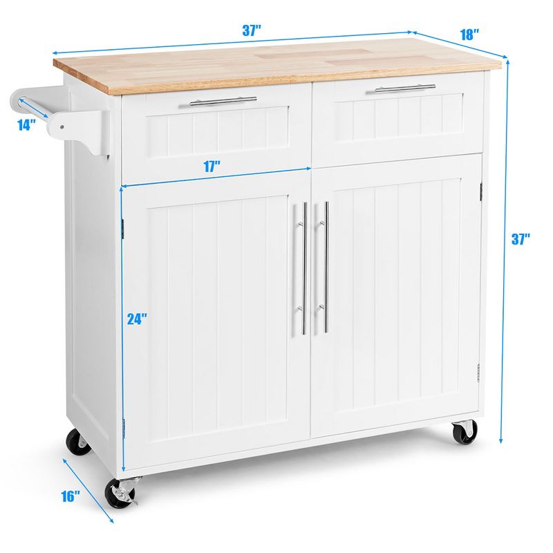 Costway Rolling Kitchen Cart Island Heavy Duty Storage Trolley Cabinet Utility White