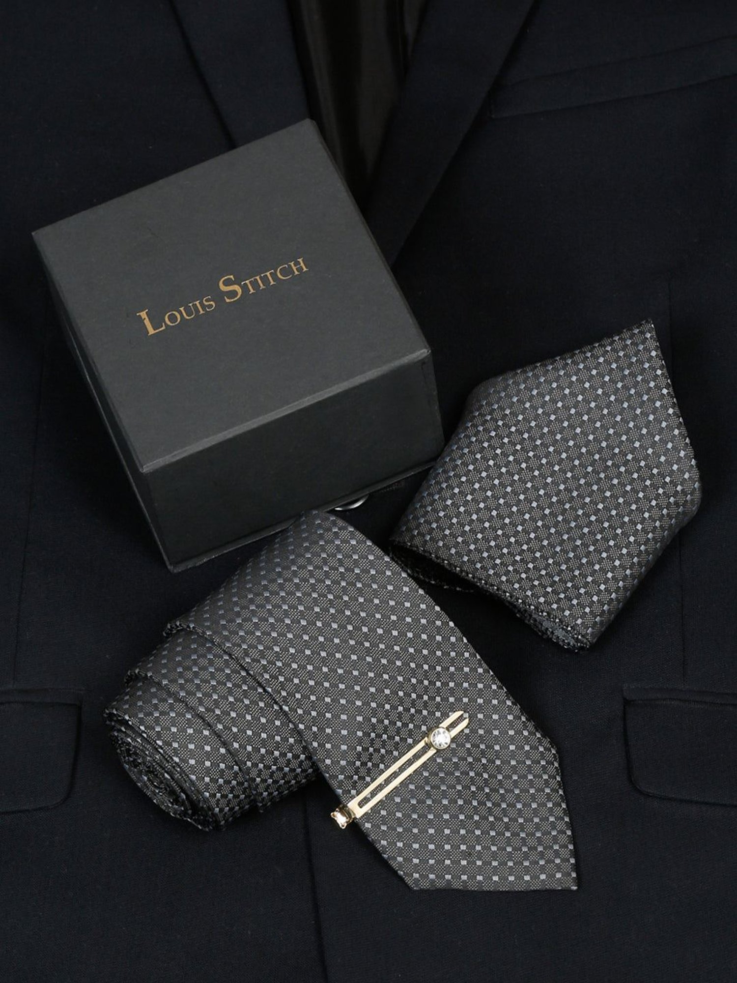 Louis Stitch Blue Printed Necktie Gift Set - Set of 3