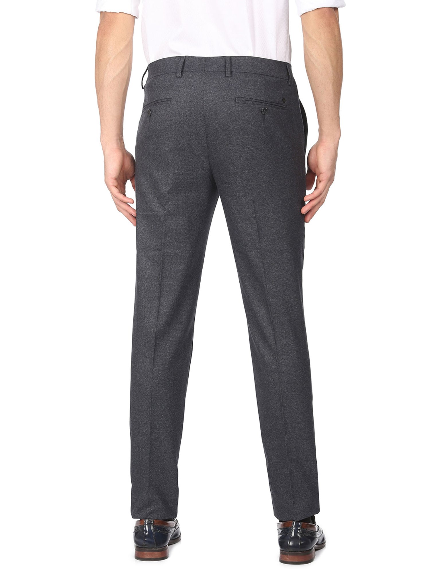 Arrow Grey Regular Fit Self Pattern Flat front trousers