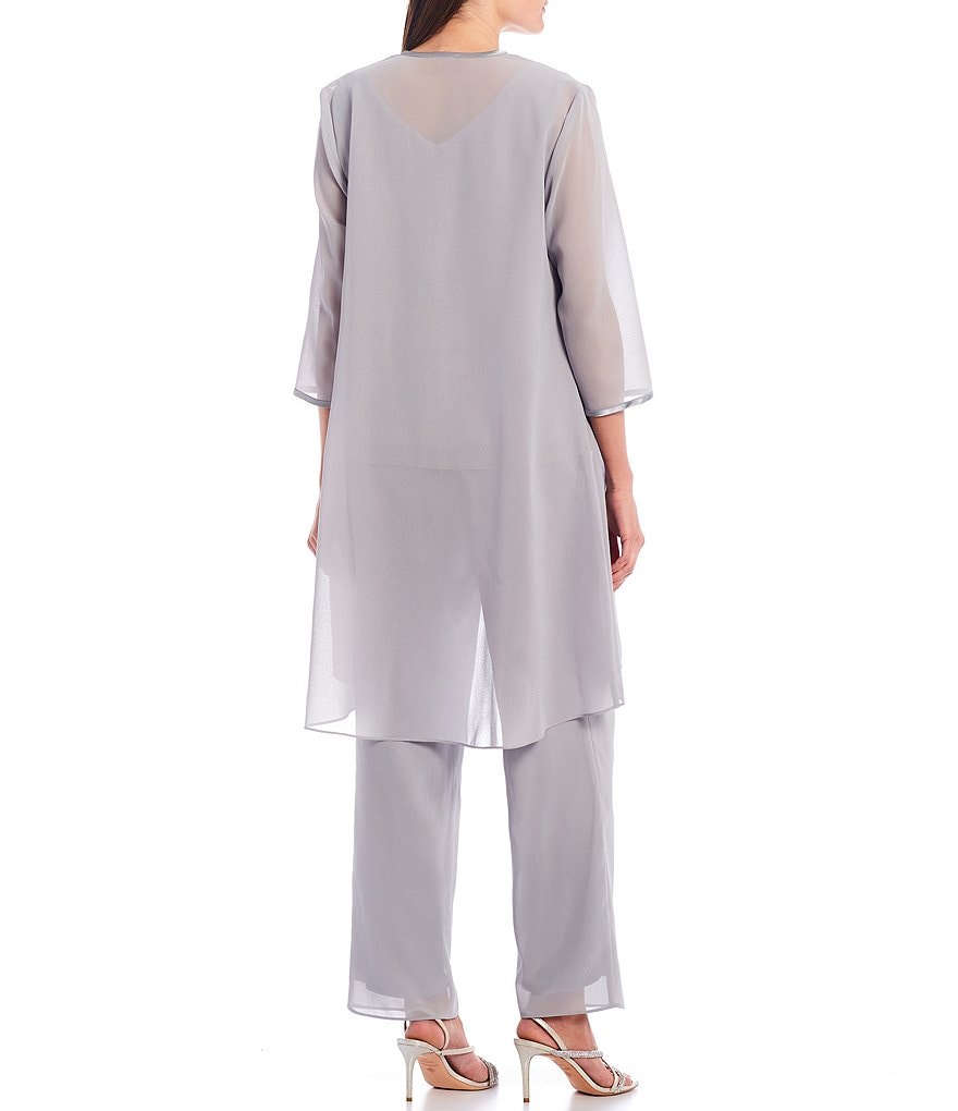 Le Bos Embroidered Mesh Georgette 3-Piece Duster Pant Set