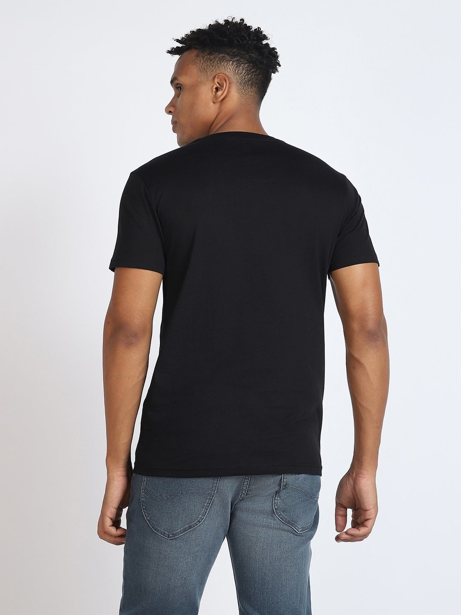 Lee Black Cotton Slim Fit Printed T-Shirt
