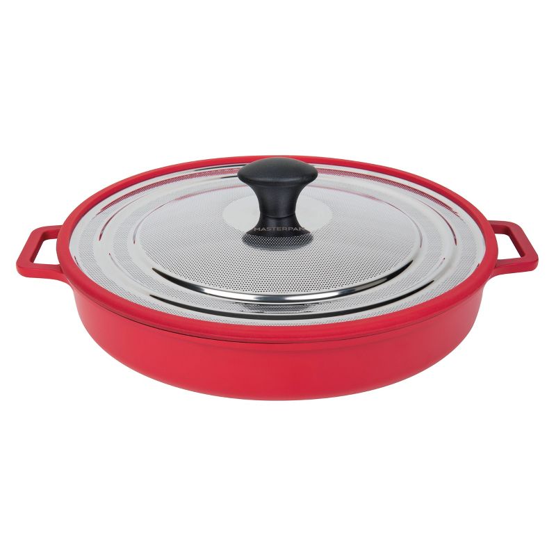 MasterPan 12" Non-Stick Cast Aluminum Stovetop Oven Grill Pan with Heat-In Steam-Out Lid Red