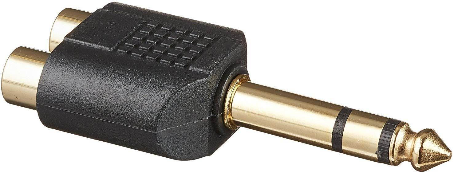 Monoprice 107193 6.35-mm Stereo Plug to 2 RCA Jack Splitter Adaptor, Gold Plated (3 Pack)