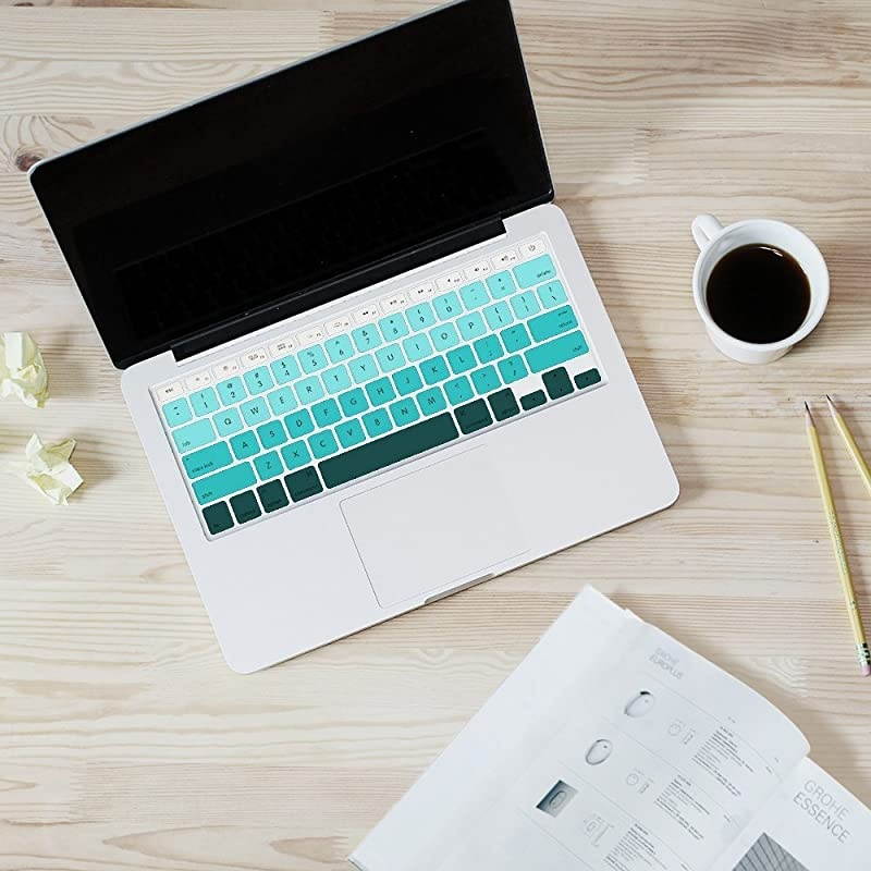 Silicone Keyboard Cover DustProof Washable Skin Gel Keyboard Protector for Old MacBook Pro 13 15 17 Air 13 2015 or Older Version iMac and Air 13iMac Wireless Keyboard Ombre Turquoise