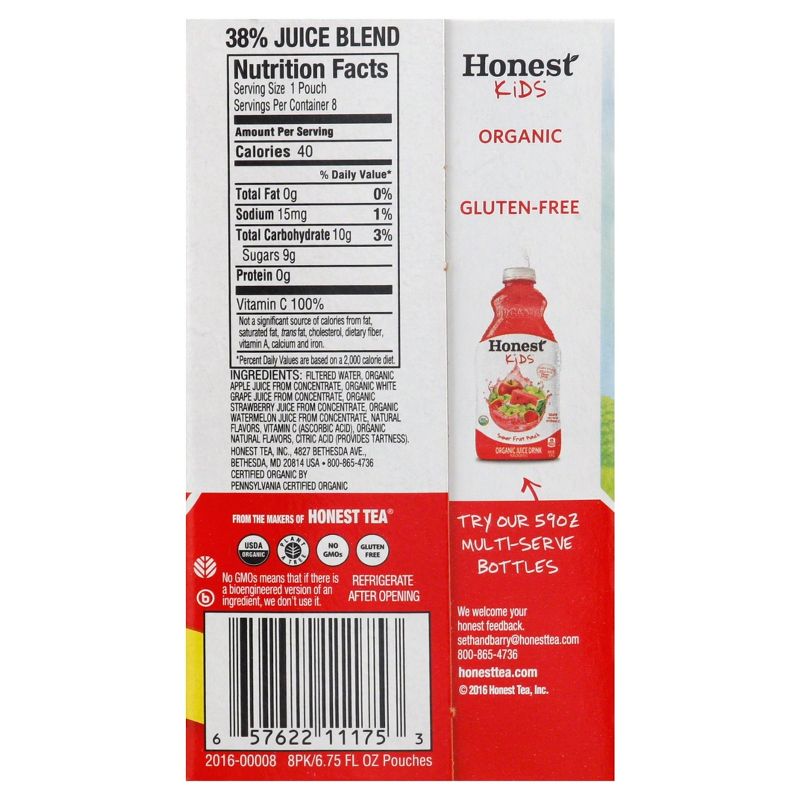 Honest Kids Super Fruit Punch Organic Juice Drinks - 8pk/6.75 fl oz Pouches