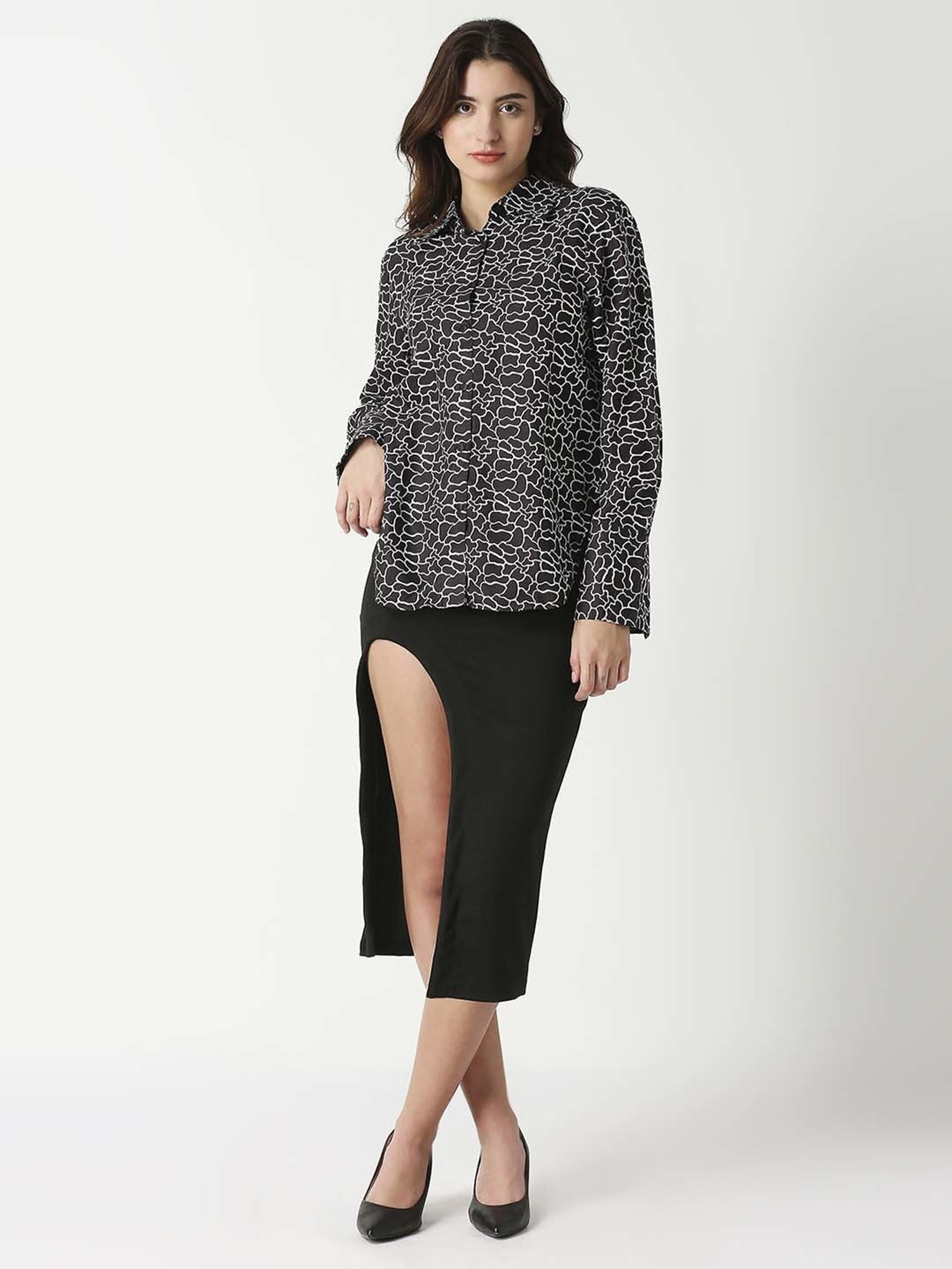 Remanika Black Cotton Printed Shirt