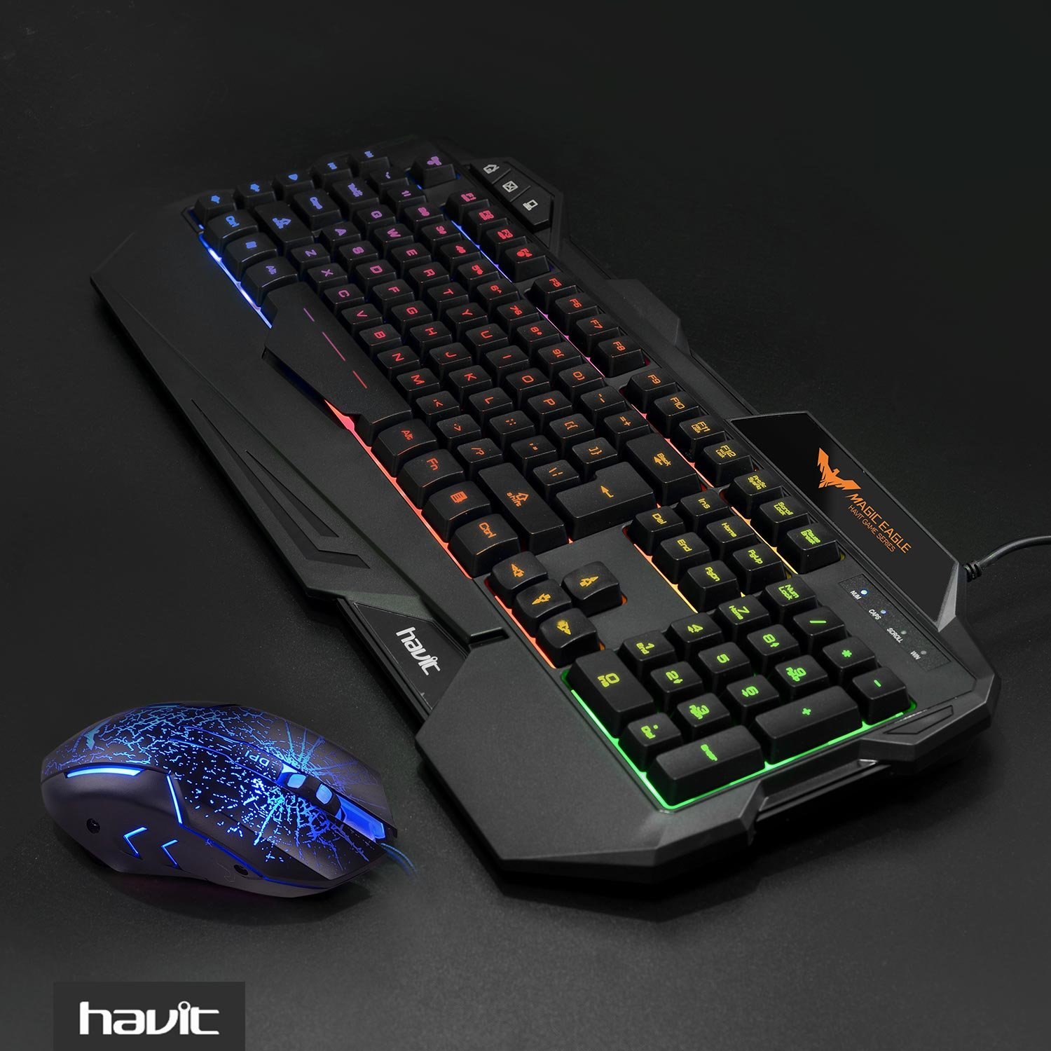 HAVIT Rainbow Backlit Wired Gaming Keyboard Mouse Combo