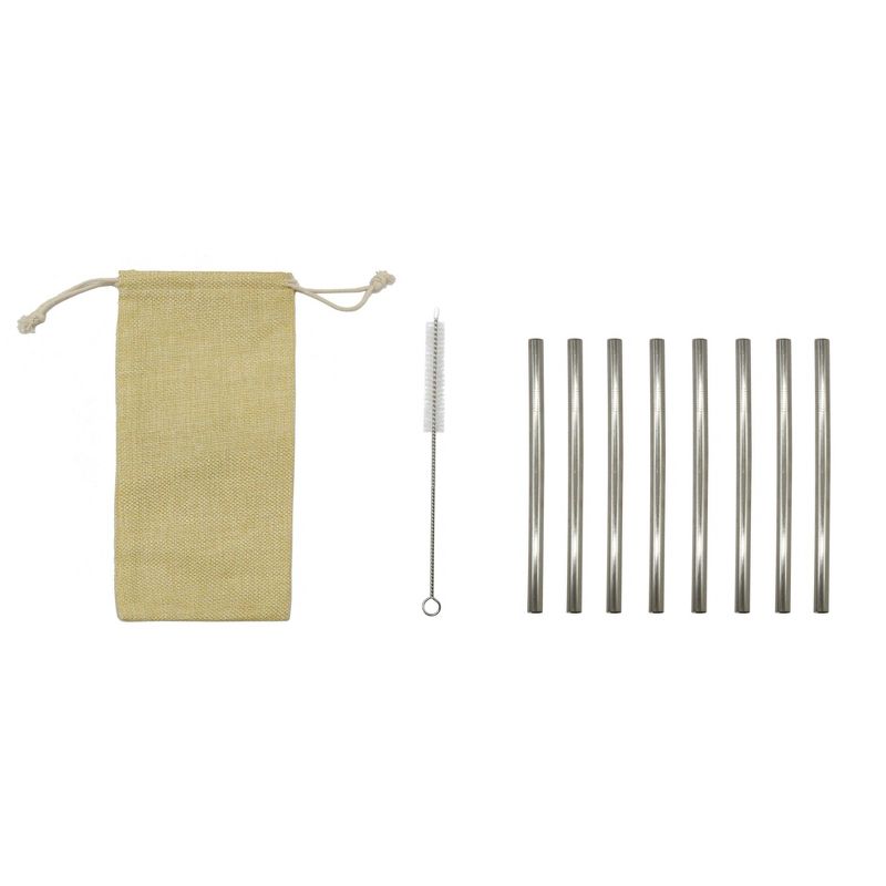 8pc Reusbale Straws with Cleaning Brush & Carrying Pouch Stainless Steel Cocktail - Room Essentials™