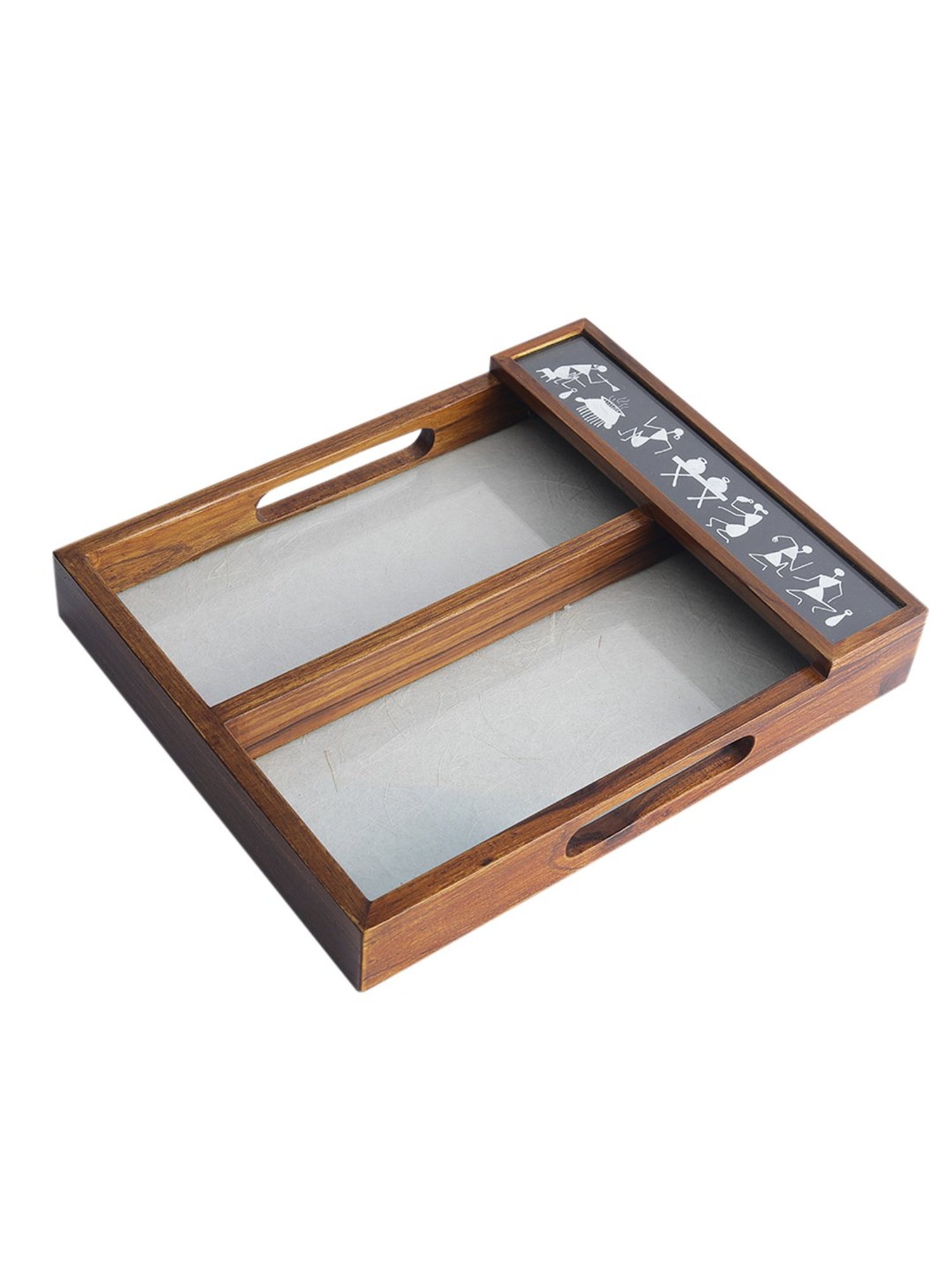 VarEesha Black Wood Cutlery Tray With Spoon Holder - Set of 1