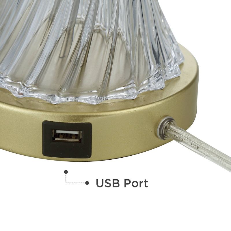 Regency Hill Traditional Glam Table Lamps Set of 2 with USB Charging Port Gold Twisting Glass White Tapered Drum Shade Living Room