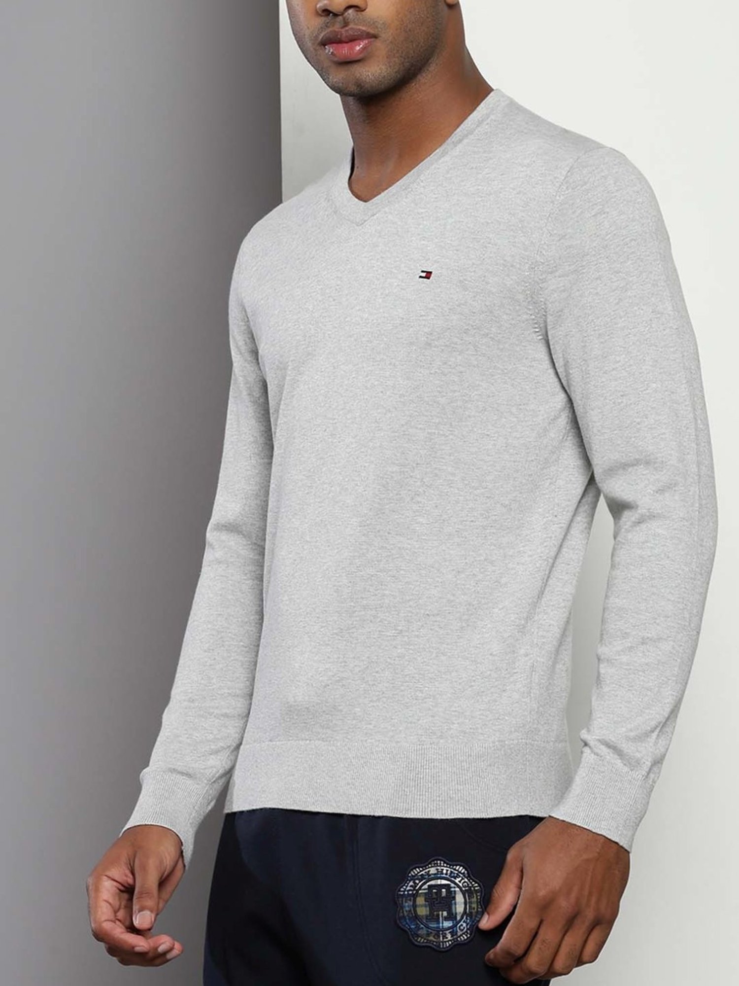 Tommy Hilfiger Light Grey Heather Cotton Regular Fit Sweater