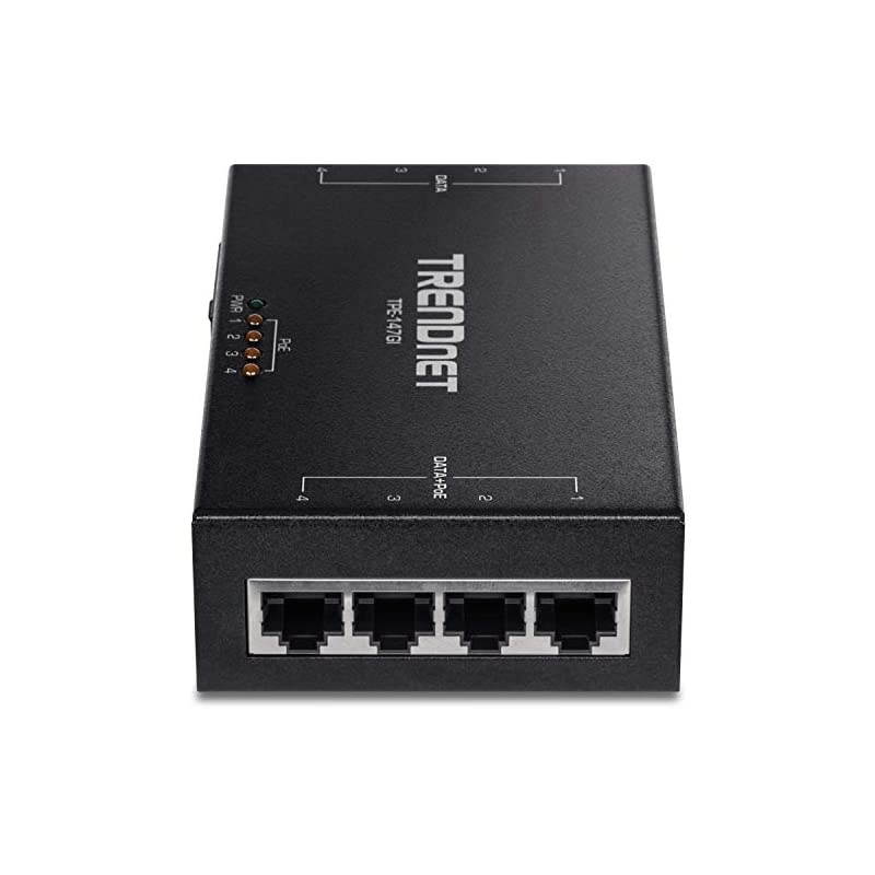 65W 4-Port Gigabit PoE+ Injector, TPE-147GI, 4 x Gigabit Ports(Data in), 4 x gigabit PoE Ports(Data + PoE Out), Multi-Port PoE+ Injector up to 100m(328 ft.), Add PoE+ Power to Non-PoE Switch