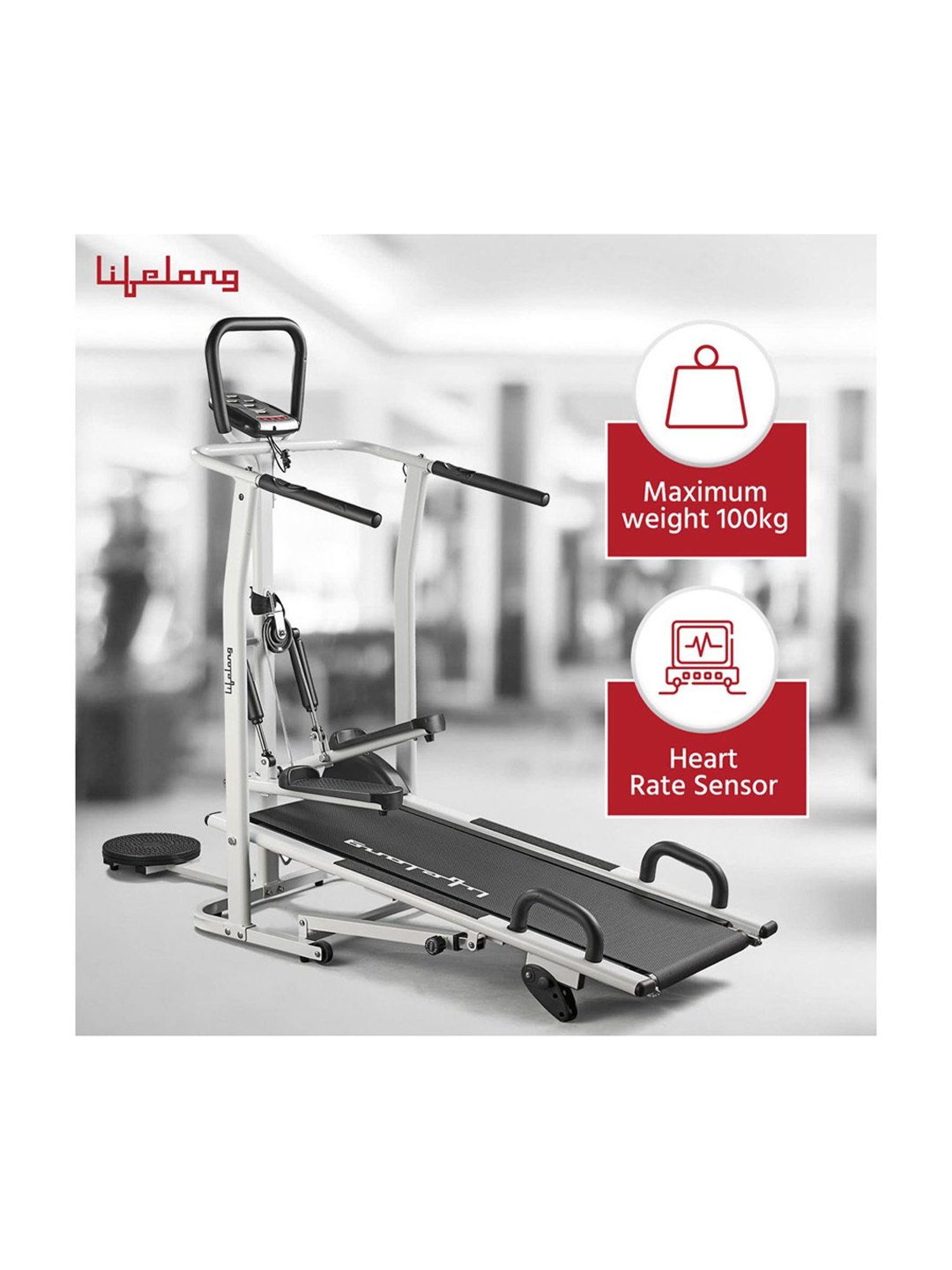 Lifelong Manual Multifunction 4 in 1 Treadmill (White) Size - One Size