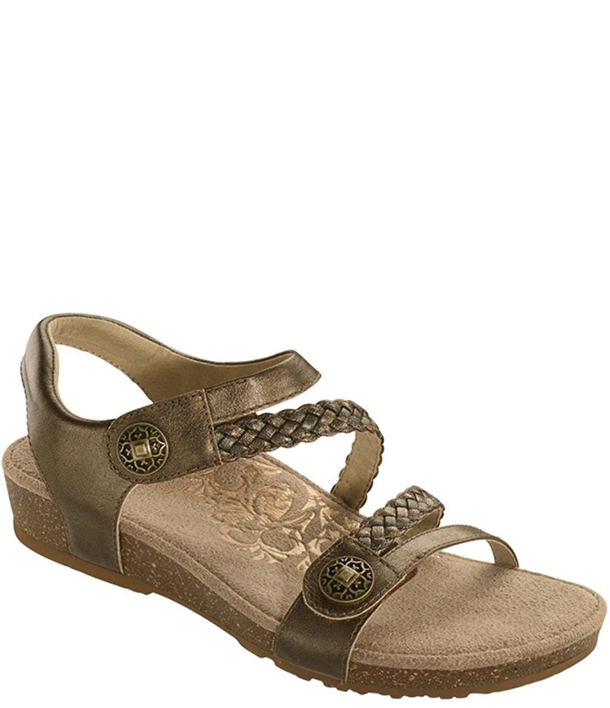 Aetrex Jillian Braided Leather Cork Wedge Sandals