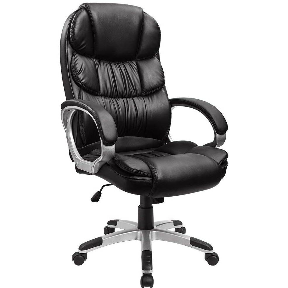 Furmax High Back Office Chair Adjustable Ergonomic Desk Chair with Padded Armrests, Executive PU Leather Swivel Task Chair with Lumbar Support (Black)
