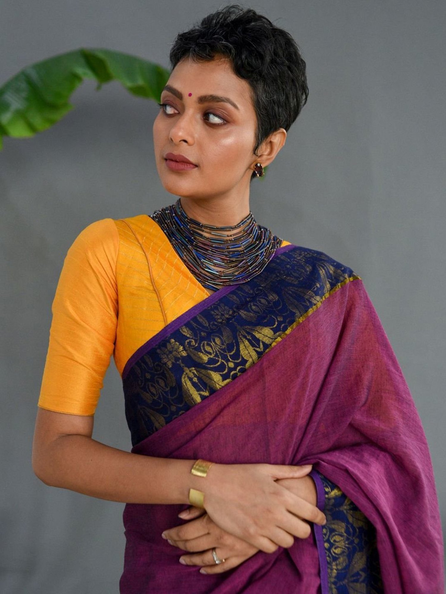 Suta Purple & Navy Cotton Woven Saree Without Blouse