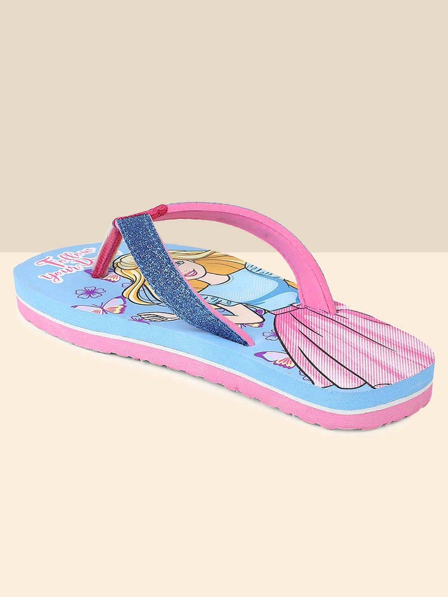 Kidsville Barbie Printed Sky Blue & Pink Flip Flops