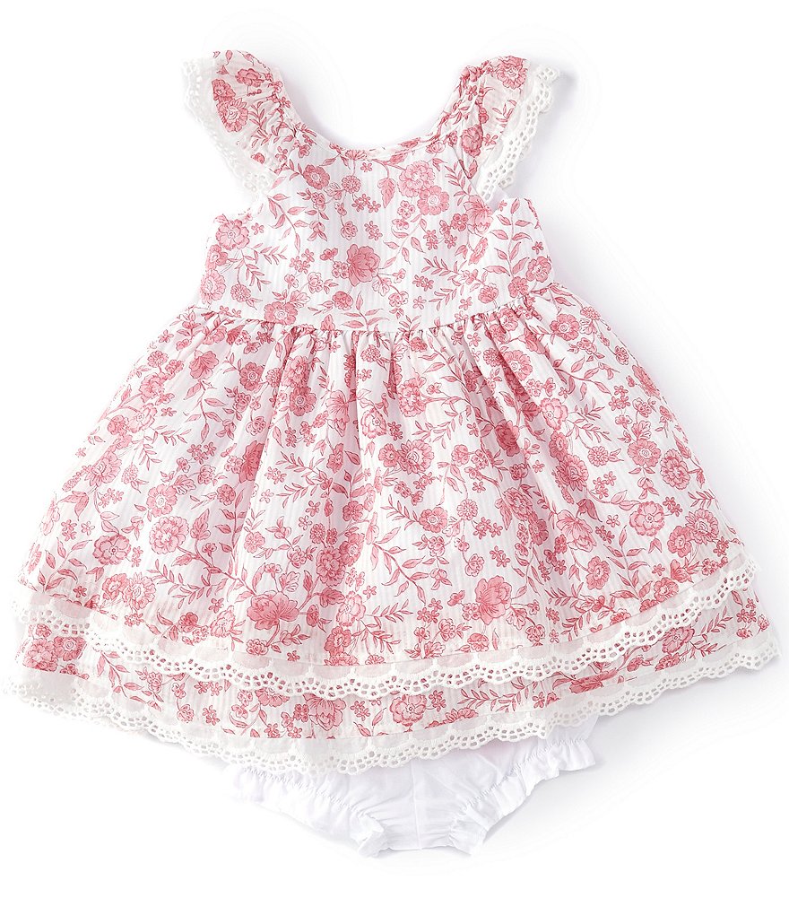 Laura Ashley Baby Girls Newborn-24 Months Floral Lace-Trim Fit-And-Flare Dress