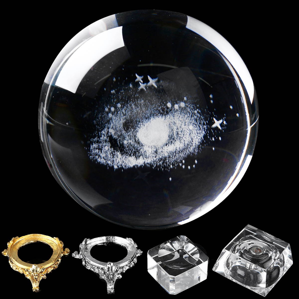8cm Diameter Globe Galaxy Miniatures Crystals Ball 3D Laser Engraved Quartz Ball E