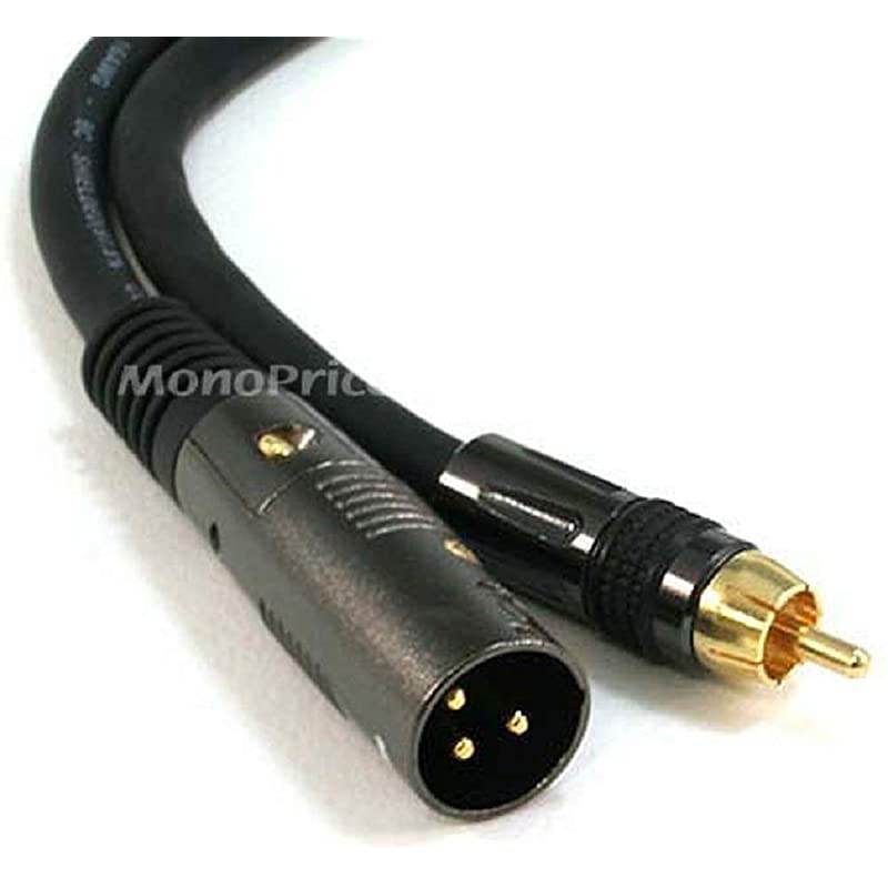 104779 XLR Male to RCA Male Cable 15 Feet Black With E21Gold Plated Connectors | 16AWG Shielded Twisted Pair OxygenFree Copper Braid Conductors Premier Series