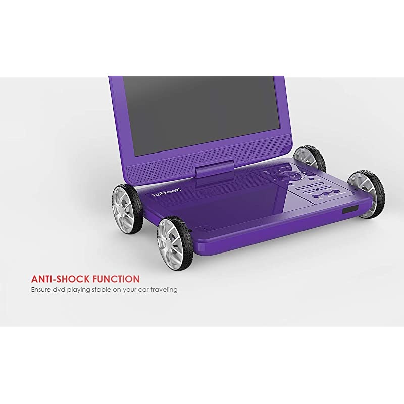 Portable DVD Player 12.5", with 10.1" HD Swivel Screen, Car Travel DVD Players 5 Hrs Rechargeable Battery, Region-Free Video Player for Kids Elderly, Remote Control, Sync TV, USB&SD, Purple