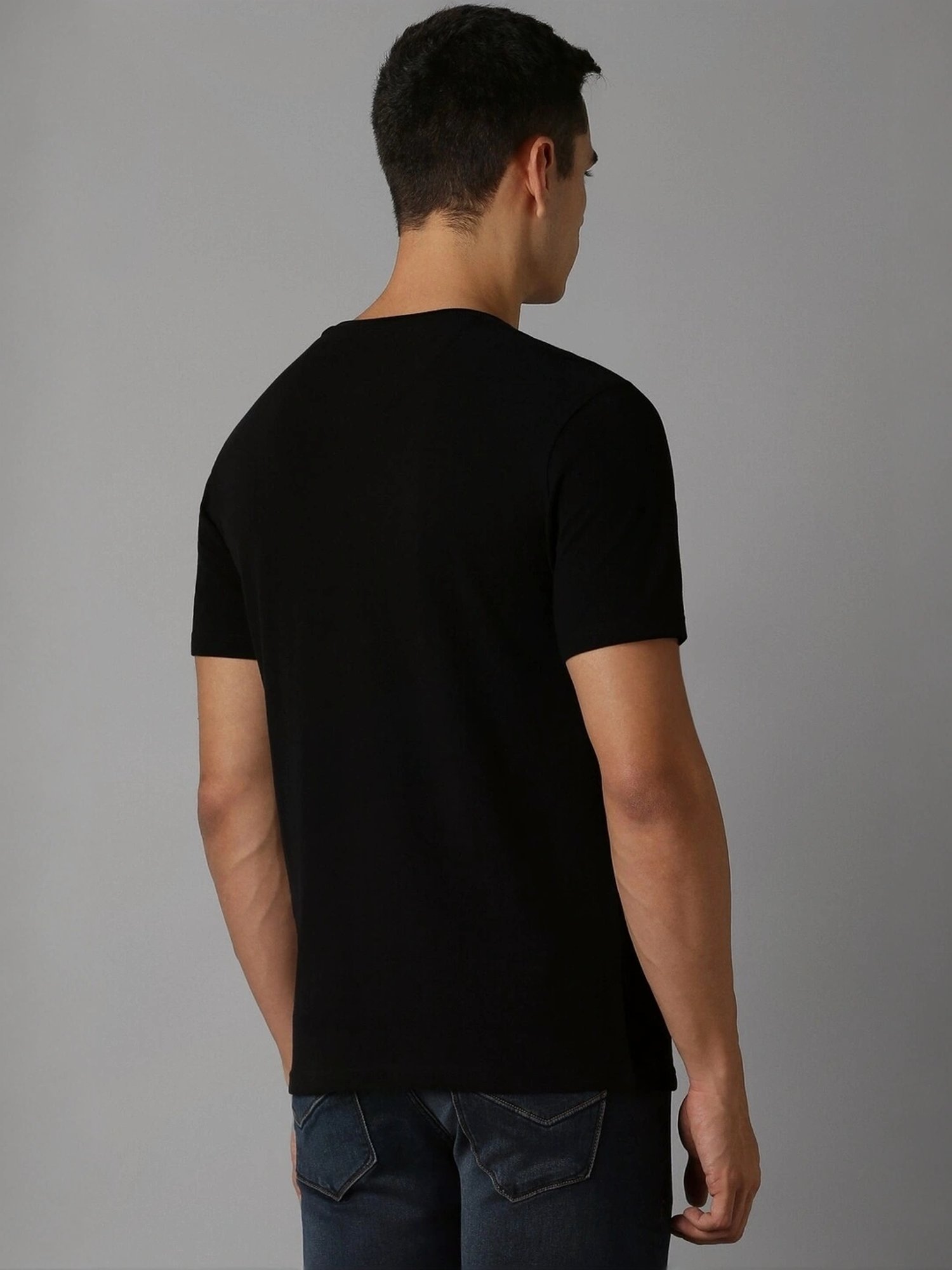 Louis Philippe Black Cotton Slim Fit Printed T-Shirt